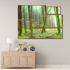 Kit de Quadros Imagem Floresta Tela Canvas com Moldura