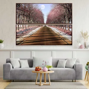 Kit de Quadros Paisagem Estrada Ladeada Árvores 140x100cm