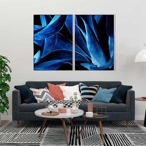 Kit de Telas Decorativas em Canvas Arte Floral Azul com Moldura Prata 150x100 cm Kit de Telas Decorativas em Canvas Arte Floral Azul com Moldura Prata 150x100 cm