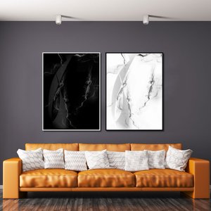 Par de Quadros Abstratos Arte Moderna em Preto e Branco - Sofisticação no seu Ambiente