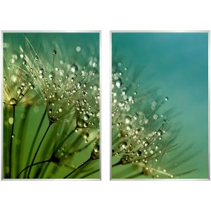 Par de Quadros Floral Verde Dente de Leão 120x90 cm Par de Quadros Floral Verde Dente de Leão 120x90 cm