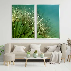 Par de Quadros Floral Verde Dente de Leão 120x90 cm