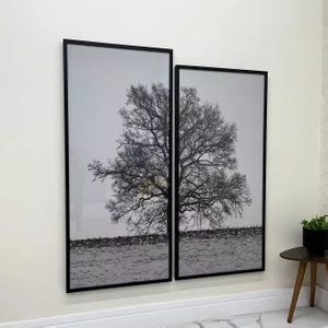 Par de Quadros Moldura Preta Árvore Kit com 2 Quadros 130x150cm