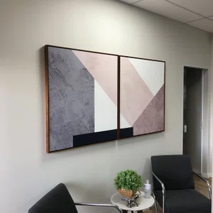 Par de Quadros Tela Canvas com Moldura Geométrico Rosê 190x100 cm