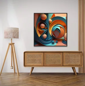 Quadro Abstrato Arte Moderna Colorida com Esferas Estilo 3D com Moldura e Vidro Quadro Abstrato Arte Moderna Colorida com Esferas Estilo 3D com Moldura e Vidro