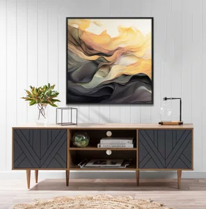 Quadro Abstrato Arte Moderna Ondas Coloridas com Moldura e Vidro Quadro Abstrato Arte Moderna Ondas Coloridas com Moldura e Vidro