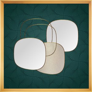 Quadro Abstrato Arte Orgânica com Moldura Dourada 95x95 cm