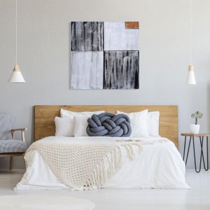 Quadro Abstrato Black and White Pintura em Tela 100x100cm