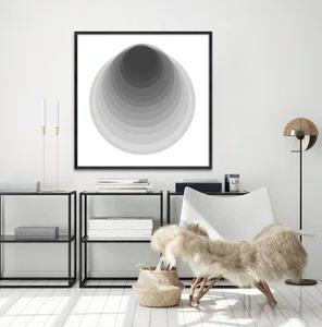 Quadro Abstrato Circular Profundo Preto e Branco Moderno com Moldura e Vidro Quadro Abstrato Circular Profundo Preto e Branco Moderno com Moldura e Vidro