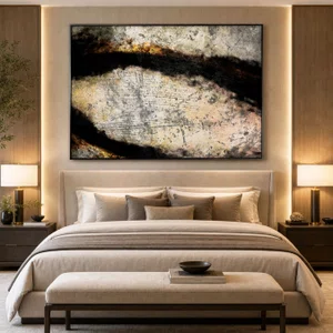 Quadro Abstrato em Tela Canvas Efeito Metal Oxidado Moldura Laqueada Cinza 170x120 cm