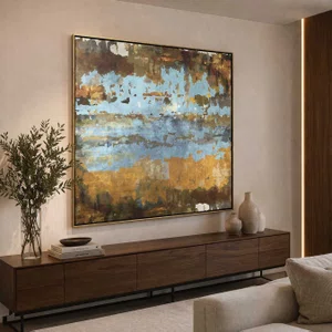 Quadro Abstrato em Tela Canvas Moldura Dourada sua Decoração Sofisticada e Moderna