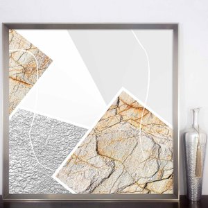 Quadro Abstrato Formas Geométricas com Moldura Prata Chanfrada