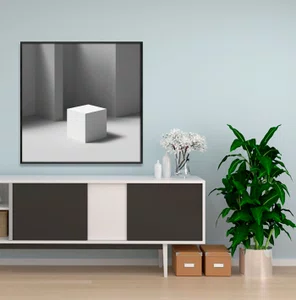 Quadro Abstrato Geométrico Moderno em Tons Neutros com Moldura e Vidro Quadro Abstrato Geométrico Moderno em Tons Neutros com Moldura e Vidro