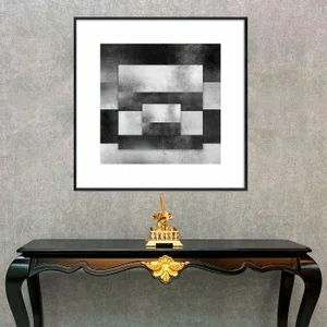 Quadro Abstrato Geométrico Sobreposto Preto e Branco com Moldura e Vidro Quadro Abstrato Geométrico Sobreposto Preto e Branco com Moldura e Vidro
