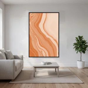 Quadro Abstrato Marmorizado em Tons de Terracota Laranja Queimado e Pêssego