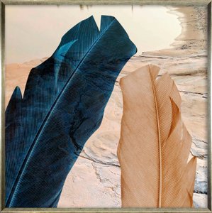 Quadro Abstrato Moderno com Moldura Chanfrada Arte com Penas 80x80 cm