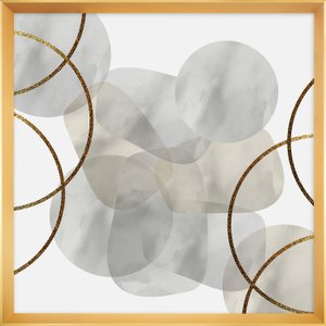 Quadro Abstrato Moderno com Moldura Dourada Chanfrada 95x95 cm
