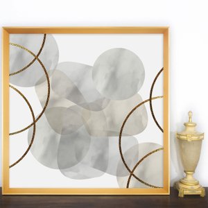 Quadro Abstrato Moderno com Moldura Dourada Chanfrada 95x95 cm
