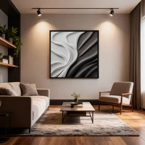 Quadro Abstrato Moderno em Ondas Fluidas Estilo Relevo 3D com Moldura e Vidro Quadro Abstrato Moderno em Ondas Fluidas Estilo Relevo 3D com Moldura e Vidro