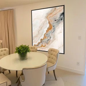 Quadro Abstrato Moderno Estilo Mármore Orgânico em Tons de Bege Ocre e Cinza