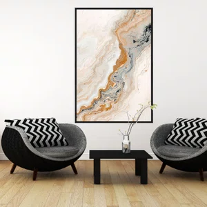 Quadro Abstrato Moderno Estilo Mármore Orgânico em Tons de Bege Ocre e Cinza