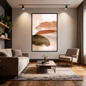 Quadro Abstrato Moderno Orgânico em Tons Terrosos Verde Oliva e Terracota