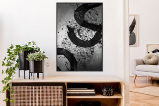 Quadro Abstrato Moderno Preto e Branco Pinceladas de Arte - Escolha o Tamanho