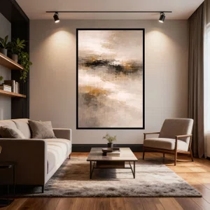 Quadro Abstrato Moderno Texturizado em Tons Terrosos com Preto e Ocre