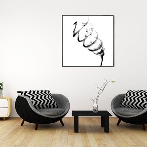 Quadro Abstrato Preto e Branco Arte Moderna com Moldura Preta 80x80 cm