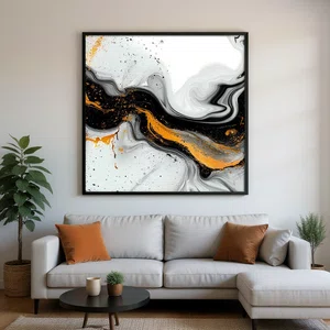 Quadro Abstrato Preto e Ouro com Brilho Metálico Contemporâneo Moldura e Vidro Quadro Abstrato Preto e Ouro com Brilho Metálico Contemporâneo Moldura e Vidro