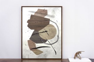 Quadro Abstrato Tela Canvas com Moldura na Cor Mel 60x80cm