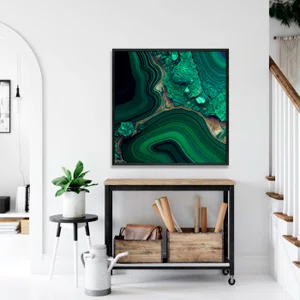 Quadro Abstrato Verde Esmeralda Textura Mineral Luxuosa com Moldura e Vidro Quadro Abstrato Verde Esmeralda Textura Mineral Luxuosa com Moldura e Vidro