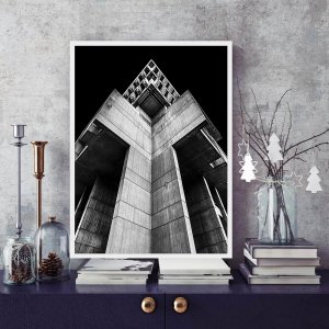 Quadro Arquitetura Fachada Arranha-céu em Preto e Branco 60x80cm