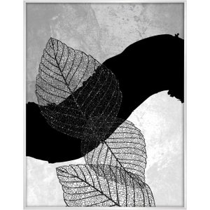 Quadro Arte Abstrata e Folhas em Preto e Branco 70x90 cm