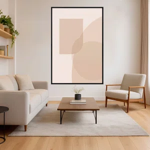 Quadro Arte Abstrata Minimalista Bege Geométrico com Curvas Decoração Moderna
