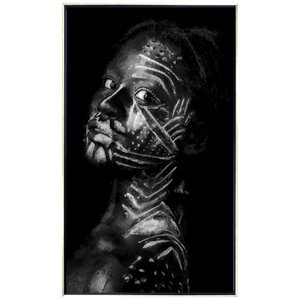 Quadro Arte Africana Tela Canvas com Moldura Prata 70x120 cm Quadro Arte Africana Tela Canvas com Moldura Prata 70x120 cm