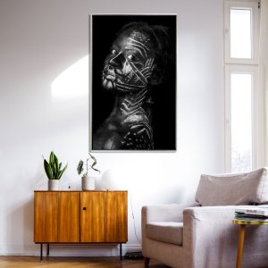 Quadro Arte Africana Tela Canvas com Moldura Prata 70x120 cm