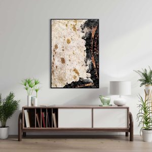 Quadro Canvas com Moldura Preta Arte Moderna com Detalhes Dourados Quadro Canvas com Moldura Preta Arte Moderna com Detalhes Dourados