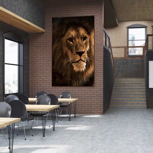 Quadro Canvas com Moldura Tela Imagem Leão Africano 120x210cm Quadro Canvas com Moldura Tela Imagem Leão Africano 120x210cm