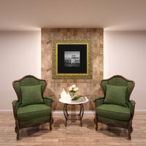Quadro Clássico com Moldura Dourada Gravada Jardim Botânico 80x80cm