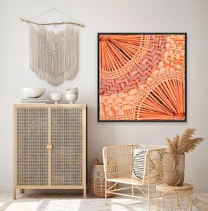 Quadro com Estilo  Arte Artesanal Textura Traçada em Fibras Naturais com Moldura e Vidro Quadro com Estilo  Arte Artesanal Textura Traçada em Fibras Naturais com Moldura e Vidro