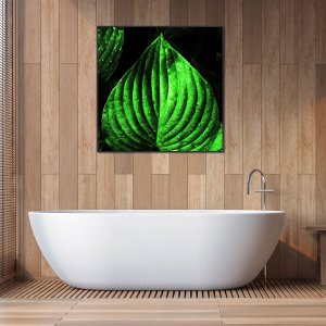 Quadro com Folhas Verdes Decorativo com Moldura Preta 80x80 cm