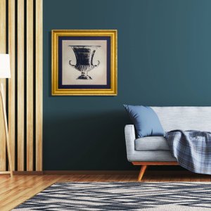 Quadro com Moldura Alto Padrão Dourada Ilustração Ânfora II 80x80cm