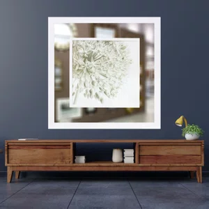 Quadro com Moldura Branca Moderno com Espelho Floral 90x90cm
