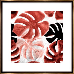 Quadro com Moldura Bronze Folhas Costela de Adão 80x80 cm