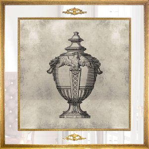 Quadro com Moldura Dourada e Espelho Imagem Ânfora com Águia 120x120 cm