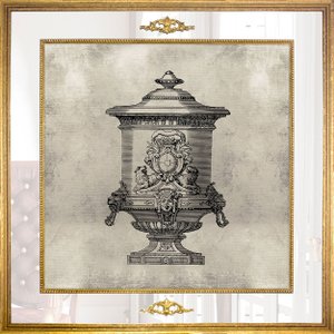 Quadro com Moldura Dourada e Espelho Imagem Ânfora Vaso Antigo 120x120 cm