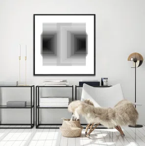 Quadro com Moldura e Vidro Geométrico Profundo Duplo Abstrato Preto e Branco Quadro com Moldura e Vidro Geométrico Profundo Duplo Abstrato Preto e Branco