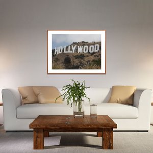 Quadro com Moldura Marrom Famoso Letreiro de Hollywood 80x60 cm