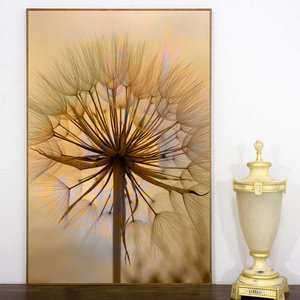 Quadro Decorativo com Moldura Natural Tingida Flor Dente de Leão